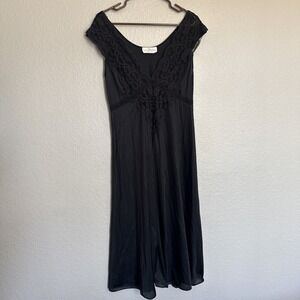Women's Large Vintage Black Lace Nightgown Slip Dress Satin Lingerie whimsigoth